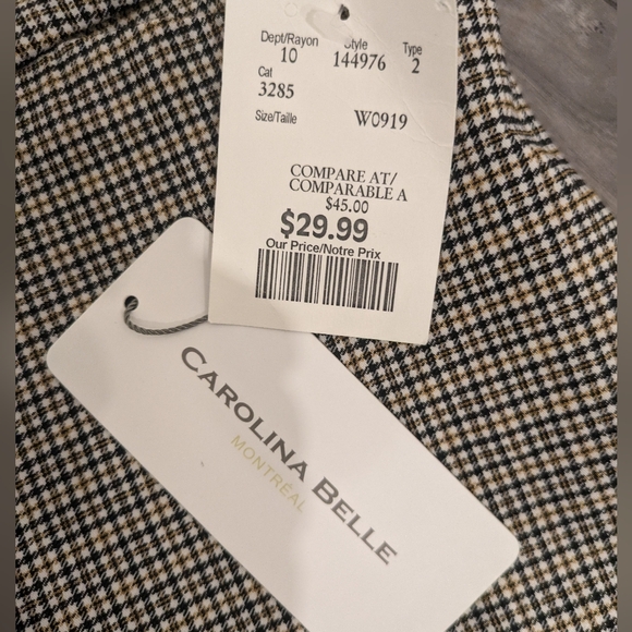 NWT Carolina Belle women's slim trousers, black & tan plaid, size 6 - Picture 8 of 15